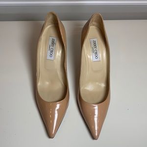 Jimmy Choo Aurora Nude patent kitten heel sz39.5